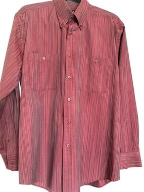 Men's Red Striped Long-Sleeve Dress Shirt, Size M